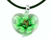 Green peony glass heart pendant