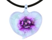 Lavender peony glass heart pendant