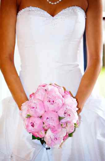 Pink on white bridal gown
