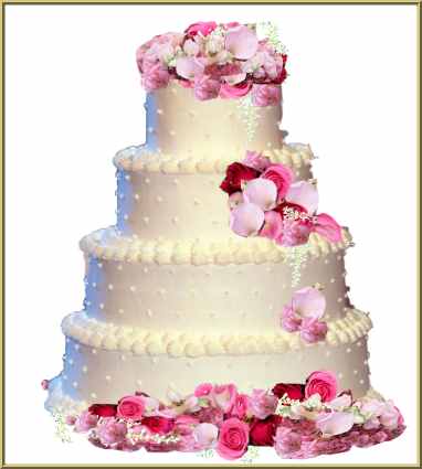 Flower Bouquet on White Cake Artistically Layered With Three Shades Of Pink Flowers