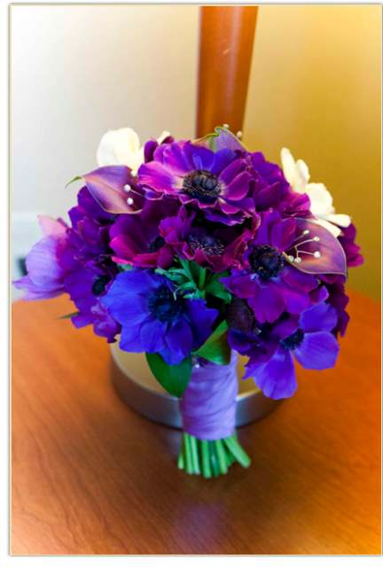 Lavender, blues and purple wedding bouquet