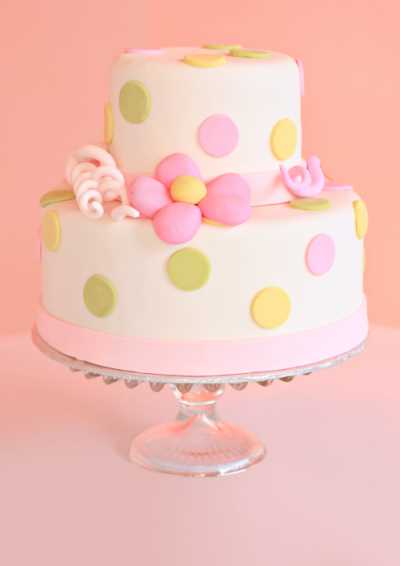 Fun polka dot pink wedding cake