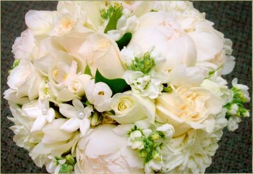White Rose and White Peony bridal bouquet