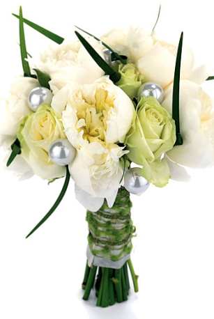 Bridal bouquet of white roses and peonies