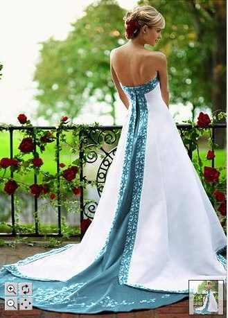 White, blue, teal wedding gown