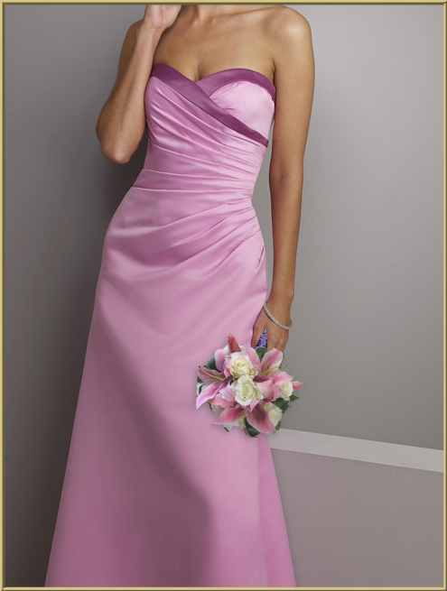 Pink satin bridesmaid dress with strapless neckline