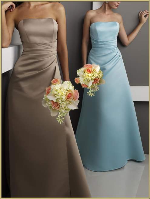 Contoured, strapless bodice bridesmaid dresses