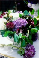 Wedding planning palette and flowers in scarlet, blue, lavender, purple...