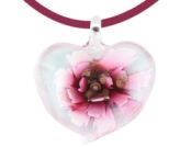 Pink peony glass heart pendant