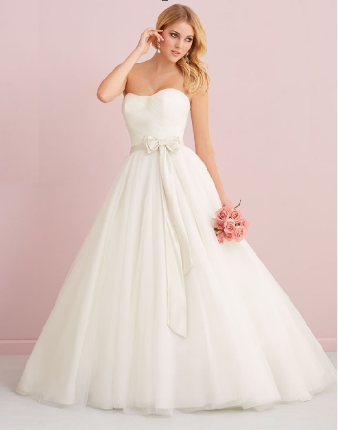White on white strapless English net ballgown