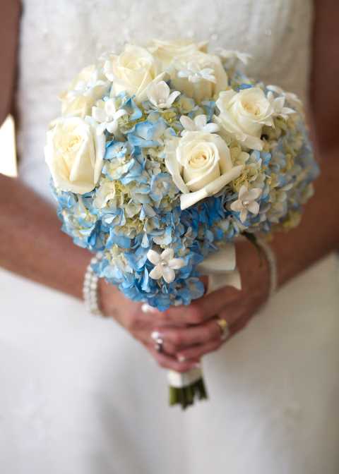Blue and white bridal bouquet