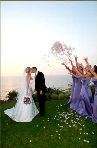 Lavendar bridesmaids dresses -- pink flowers