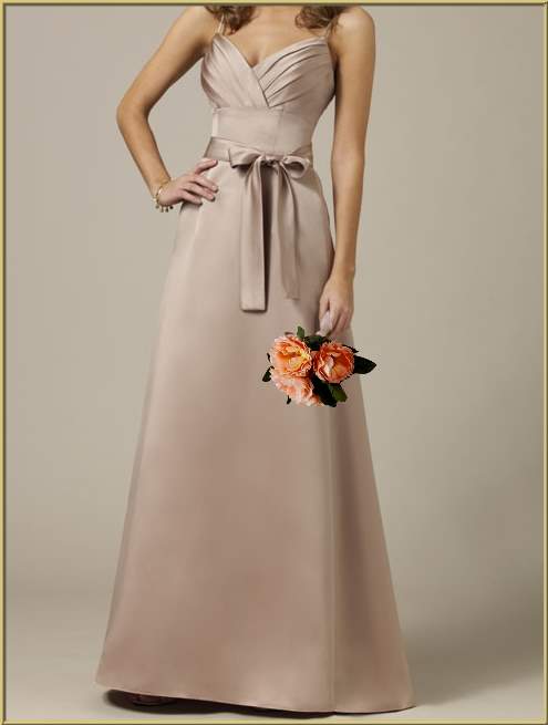 Elegant, strapped beige bridesmaid gown